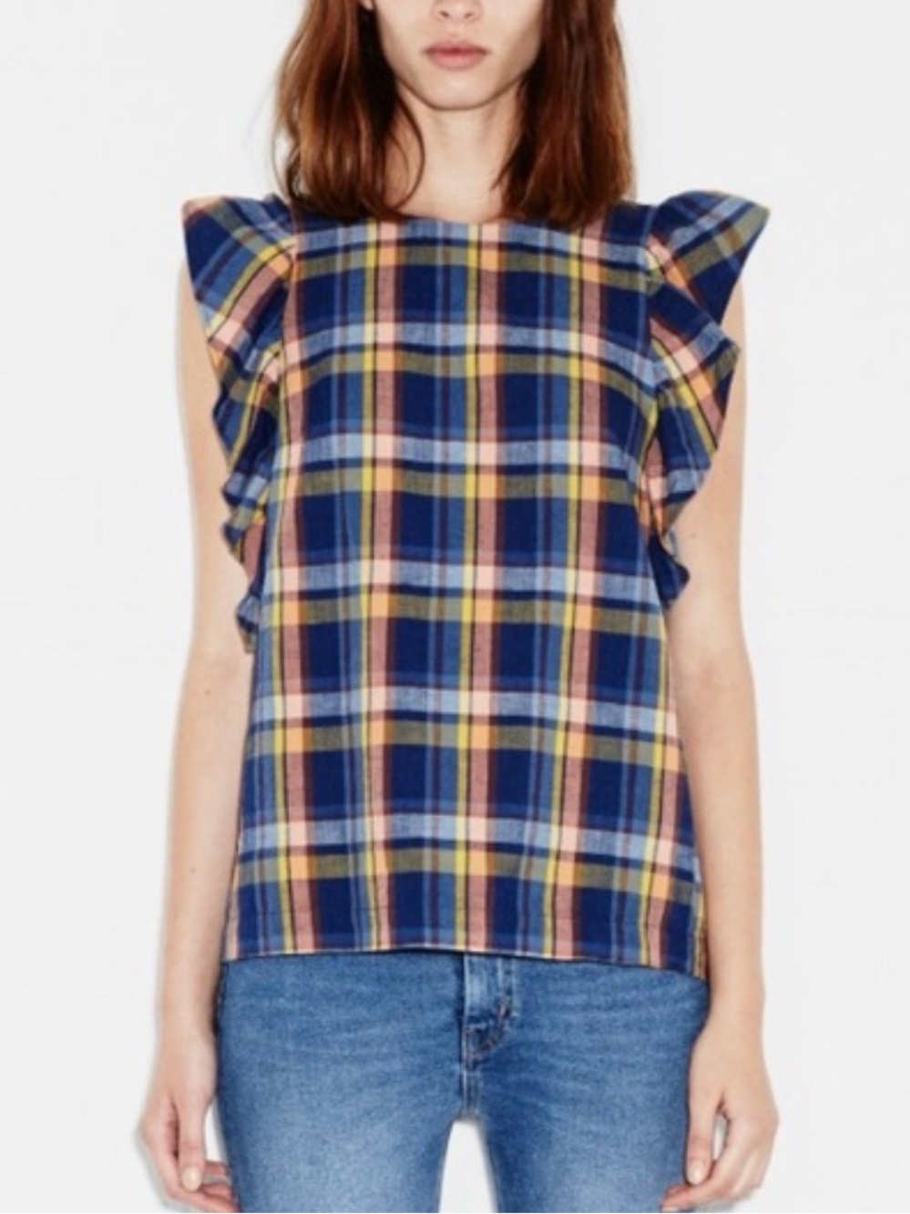 M.i.h Jeans Plaid Ruffle Sleeveless Top Size S